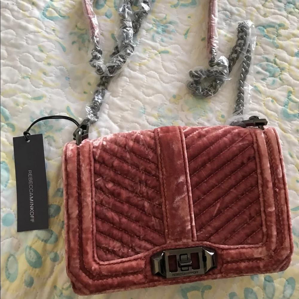 Rebecca Minkoff pink suede love crossbody